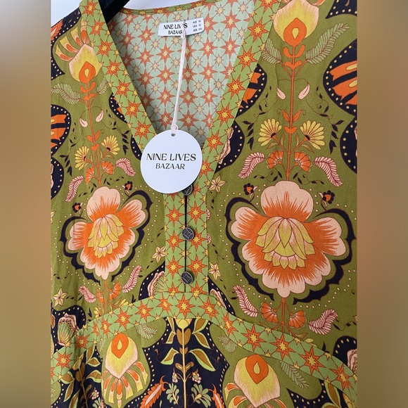 NINE LIVES BAZAAR EMPIRE DRESS COYOTE boho floral print Maxi Dress NWT XXL - Picture 12 of 15